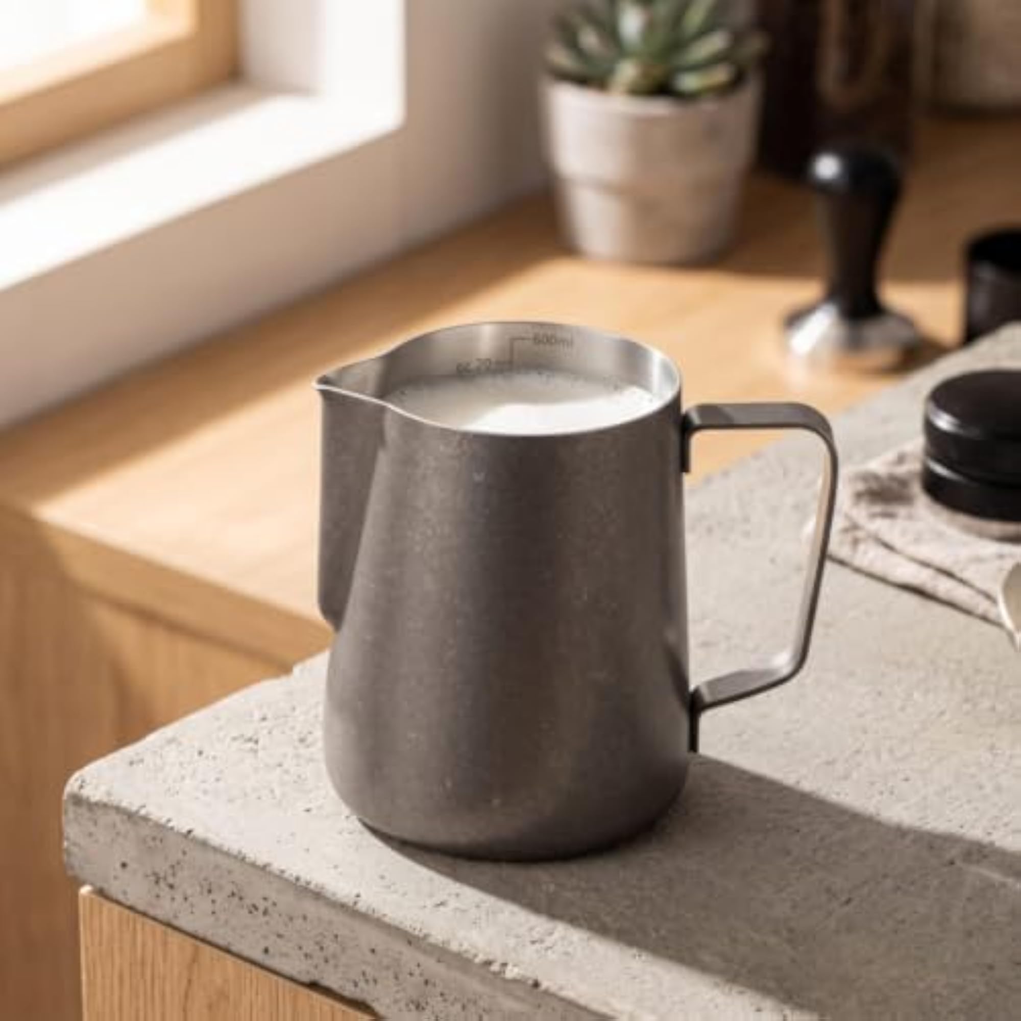 Pointed Spout Milk Frothing Pitcher Brushed Espresso Frothing